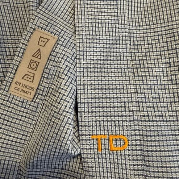 Thomas Dean Button Front Shirt Navy Blue White Abstract Square Print Size XL - Picture 5 of 10